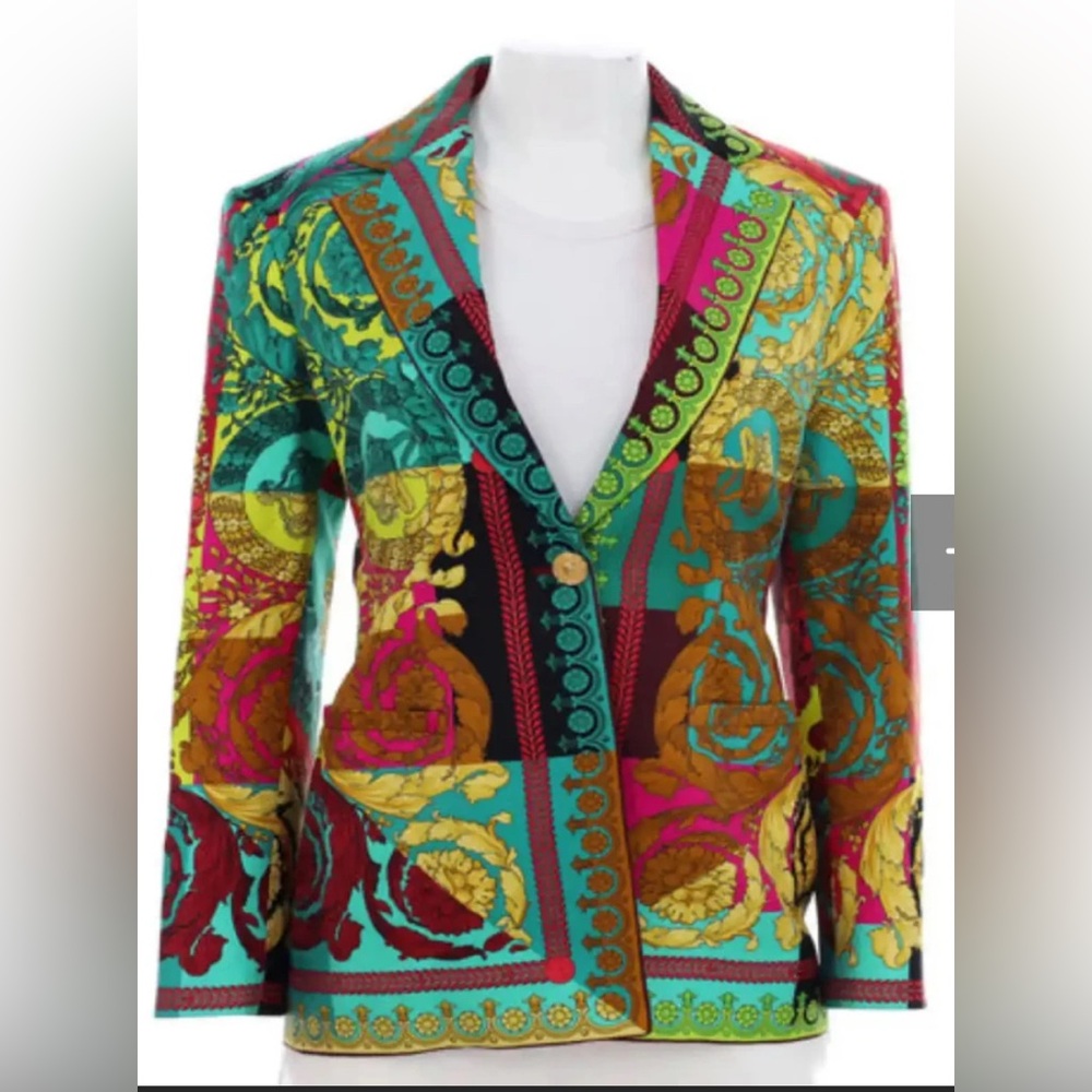 Versace Size 42 Baroco Women’s Blazer Y2K Colorful Medusa